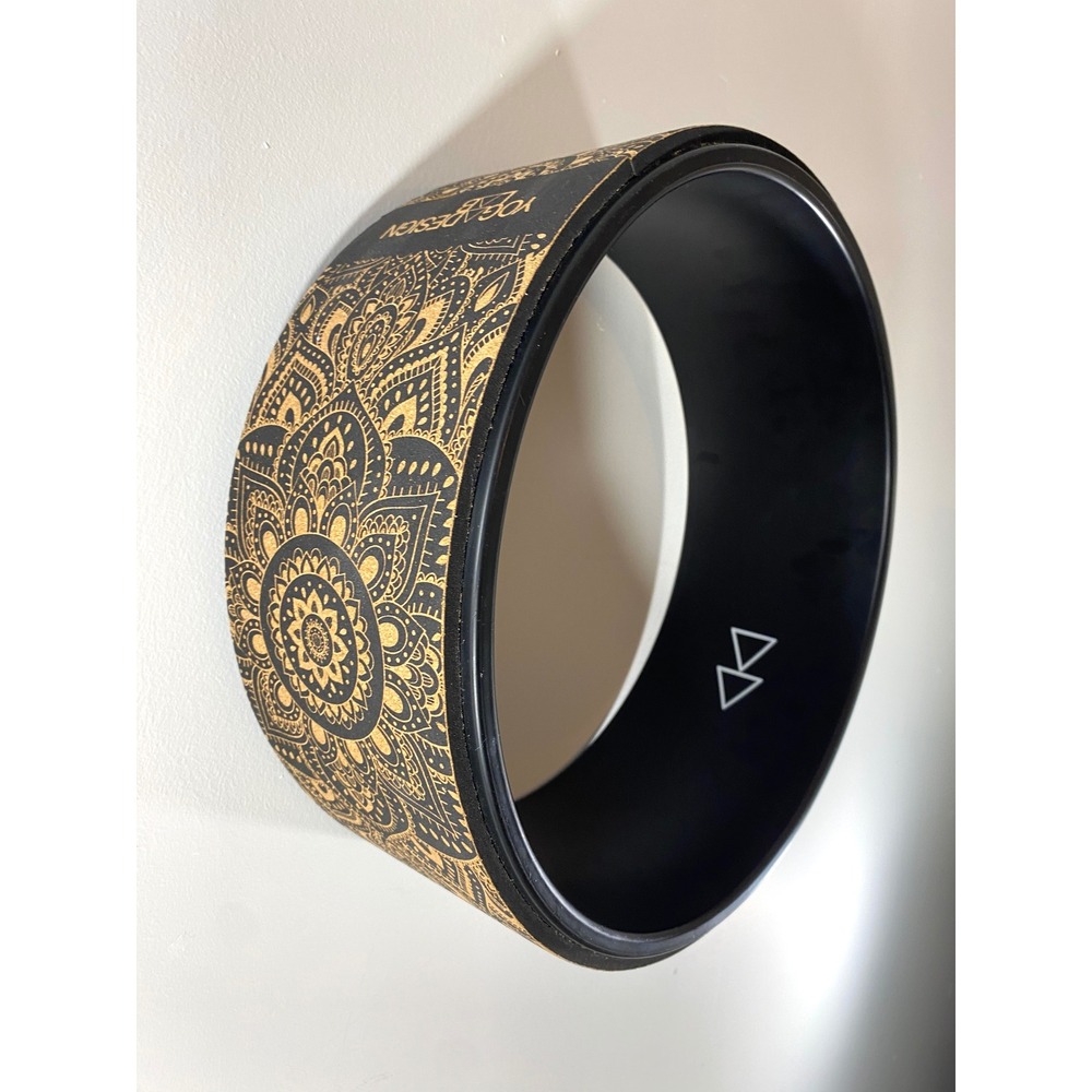 Yoga Design Lab Cork Yoga Wheel Gold Mandala Black Back Roller Prop